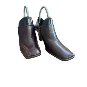 Franco Sarto Brown Leather Square Toe Side Zip Pumps Shoes Size 7.5
